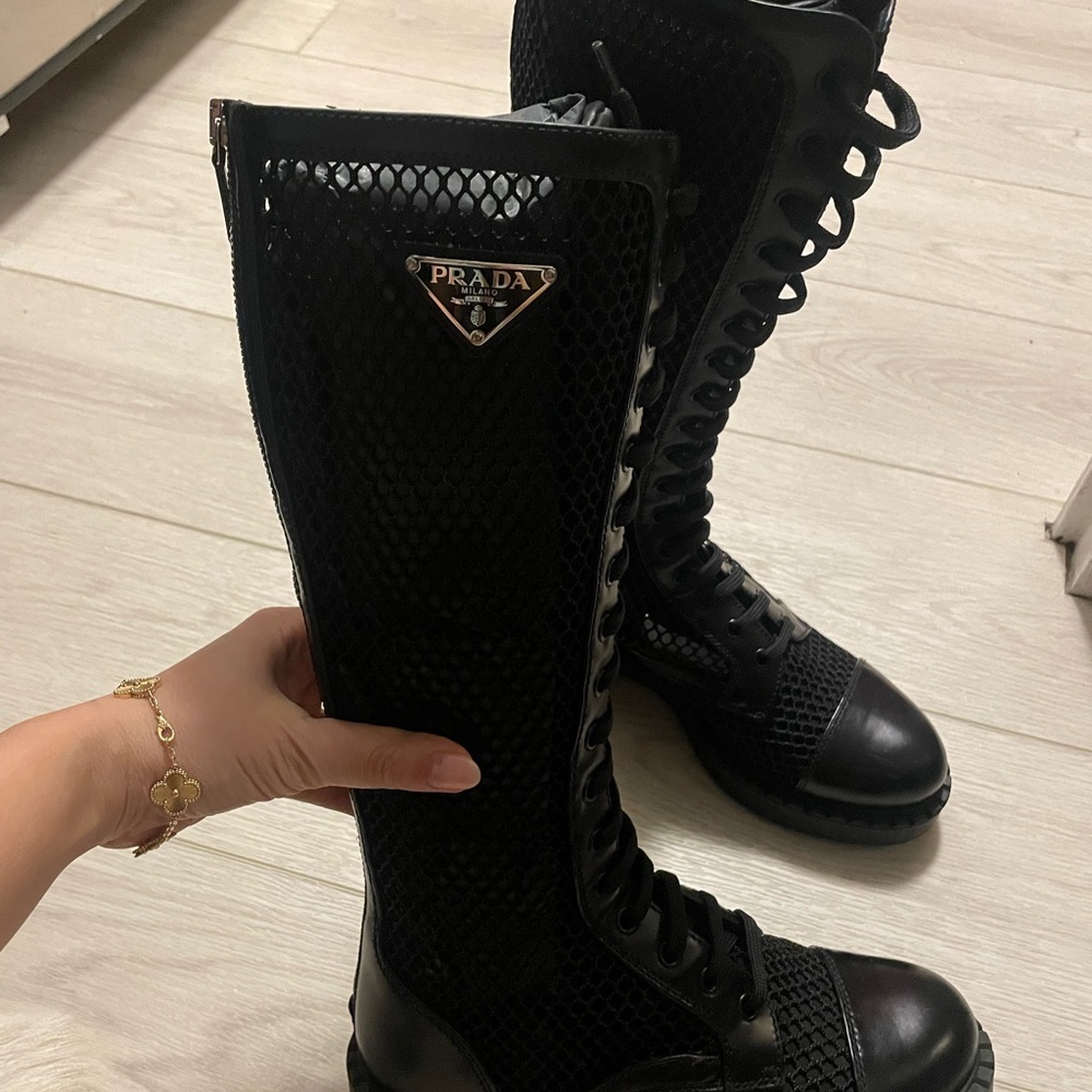 Prada Mesh Knee High Boots Size 36